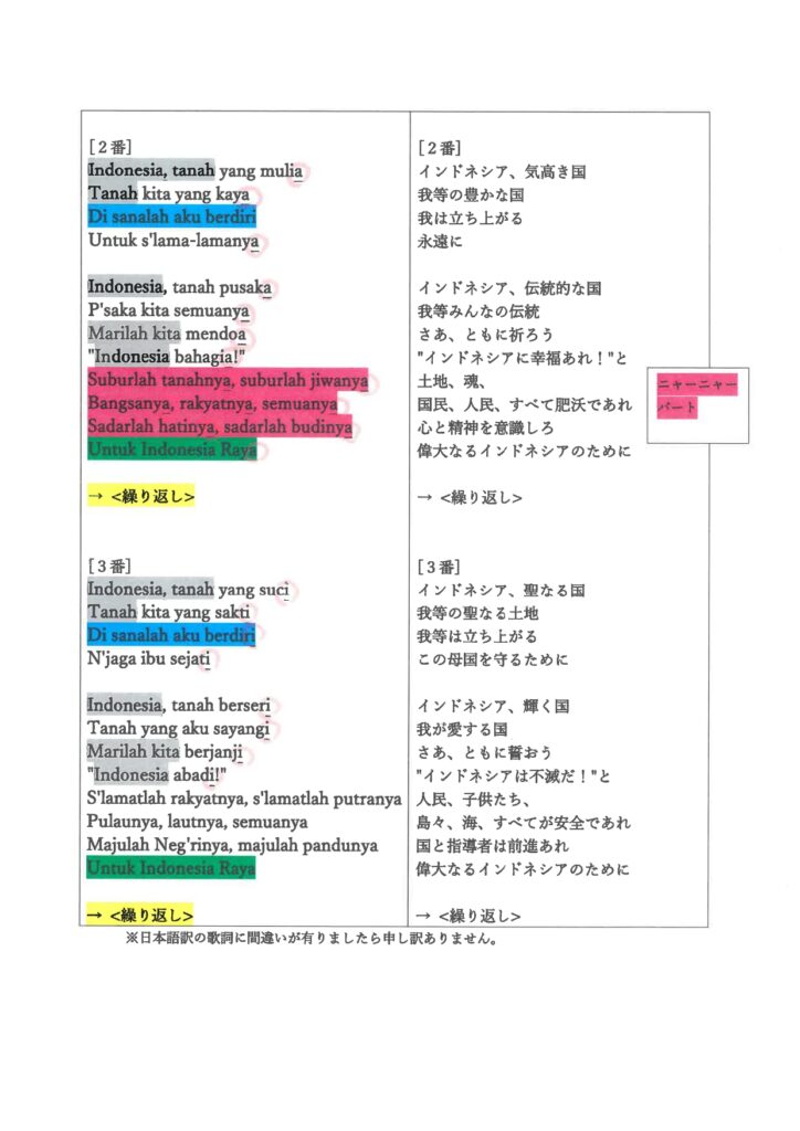 インドネシア・ラヤの歌詞２/２