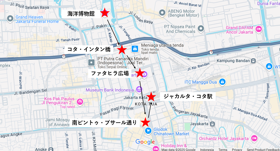 ジャカルタ・コタ駅までのマップ