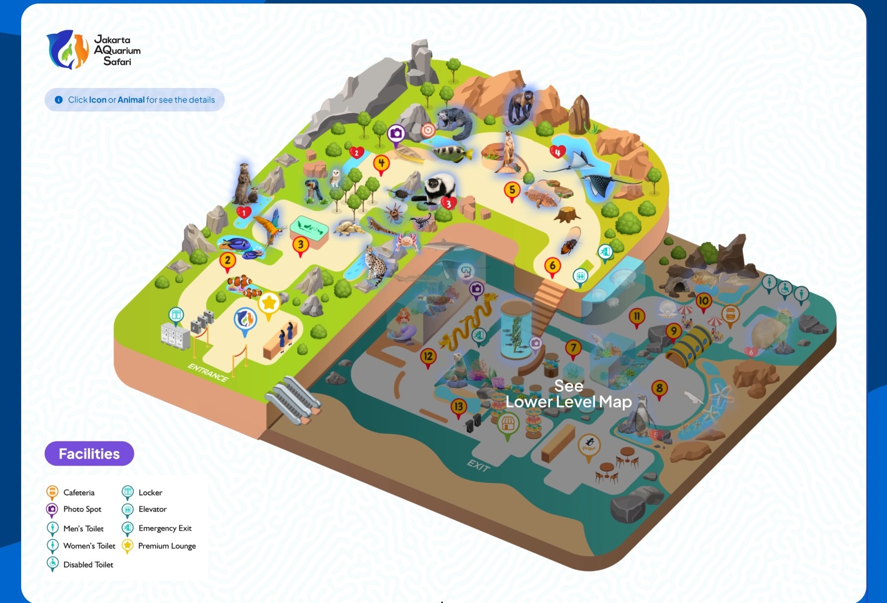 こちらが水族館のマップ(https://jakartaaquariumsafari.com/より)